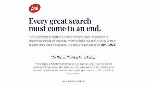 سایت Ask.com پس از 30 سال فعالیت تعطیل شد سایت Ask.com پس از 30 سال فعالیت تعطیل شد